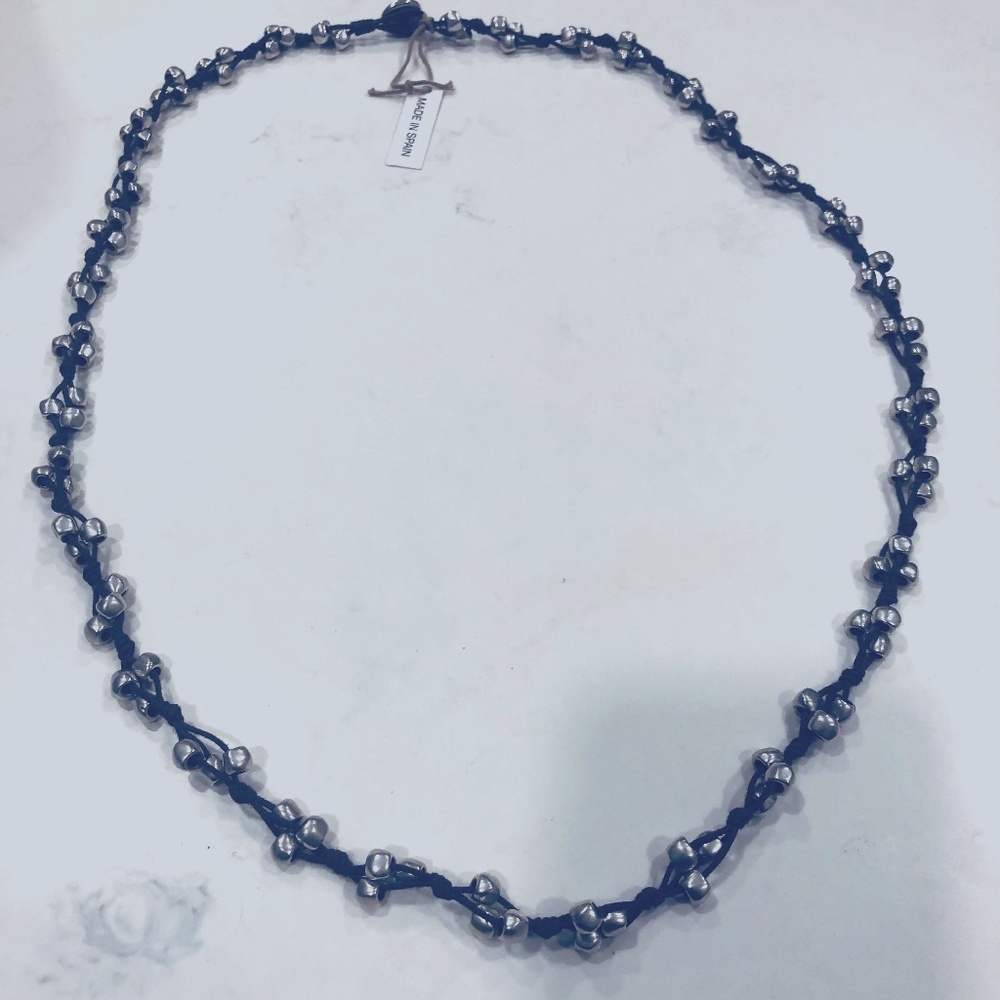 UNOde50 Silvertone Corded Cotton Necklace -Thorned